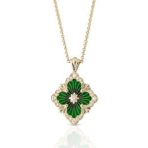 Buccellati Opera Tulle Diamond Green Enamel Pendant Necklace